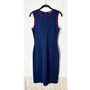 BROOKS BROTHERS navy blue with red trim wool sleeveless sheath dress S